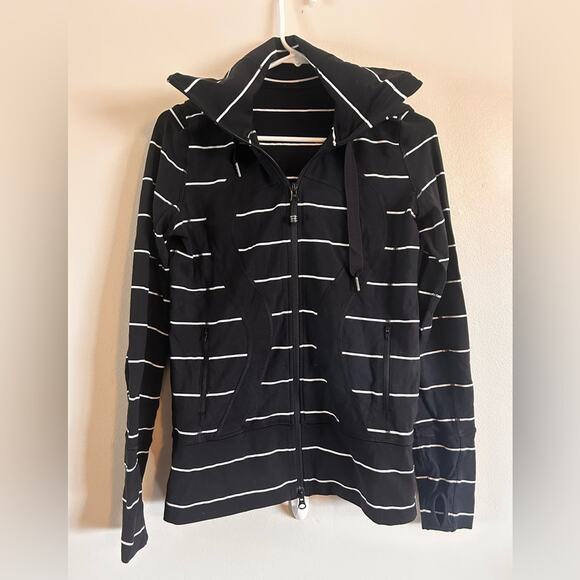 Lululemon Black Sailor Stripe Hooded Jacket Black and White Size 6 - Picture 1 of 8